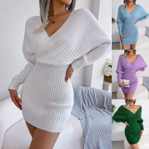 Bodycon Sweater Dresses For Women 2024 New  Winter Casual Long Sleeve Knitted Clothes