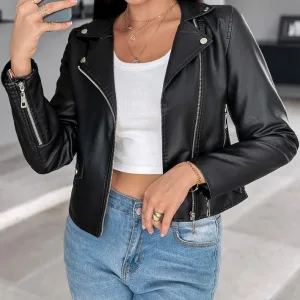 Women's Trendy Black Short Leather Coats Autumn 2024 New
