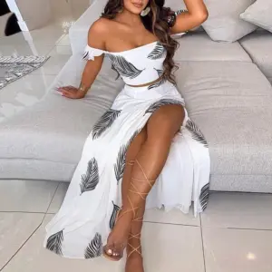 Two-Piece Set Women Sexy Off-Shoulder Smocked Tube Top